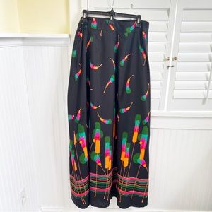 Kerema Made in Sweden Vintage Black & Bright Multicolor Print Maxi Skirt